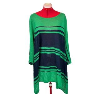 Linen Poncho Sweater Top Ralph Lauren Jeans Co Green Navy Stripe One Size Shirt